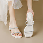 Women's Wear Square Toe French Style Rhinestone Heels